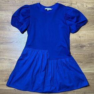 English Factory Royal Blue Puff-Sleeve Mini Dress Small